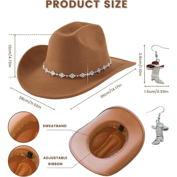 Women\'s Cowboy Hat with Rhinestones Wide Brim Western Cowgirl Accessories main image 7